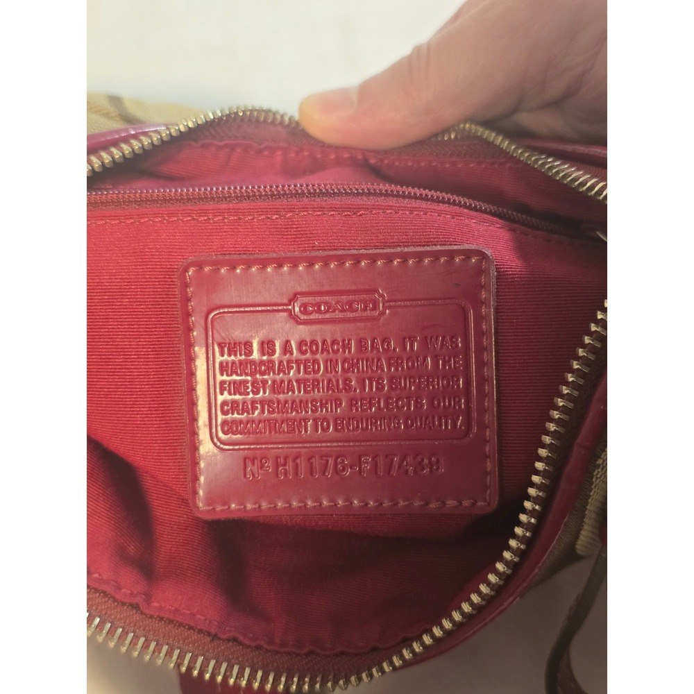Coach Signature Canvas Crossbody Bag Khaki Raspberry Pink F17439 Small Hobo - Picture 3 of 6
